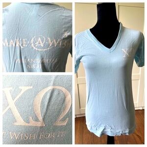 Women’s Chi Omega Sorority Light Blue American Apparel T-Shirt Make a Wish Sz XS